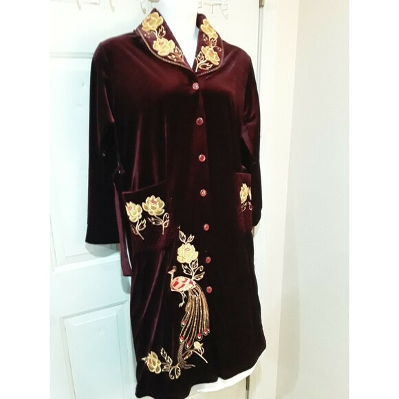 NWT Womens Robe Ornate Velvet Burgundy, Size L - Picture 2 of 11